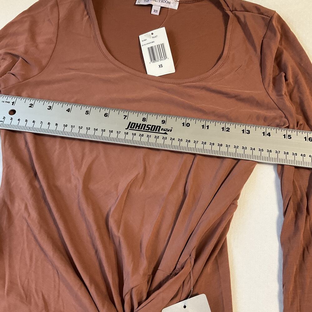 The Vanity Room Women Maxi Dress XS Rust Bodycon Knot 3/4 Sleeve Stretch PullOve - Picture 5 of 12